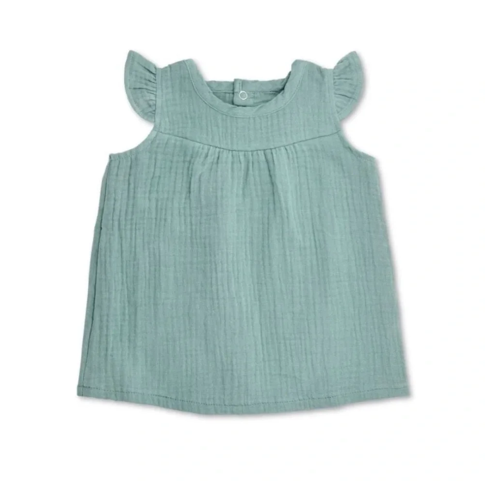NWT Apple Park Muslin Flutter Sleeve Teal‎ Green Dress